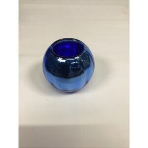Metallic Cobalt Blue Candle Holder - 3”H